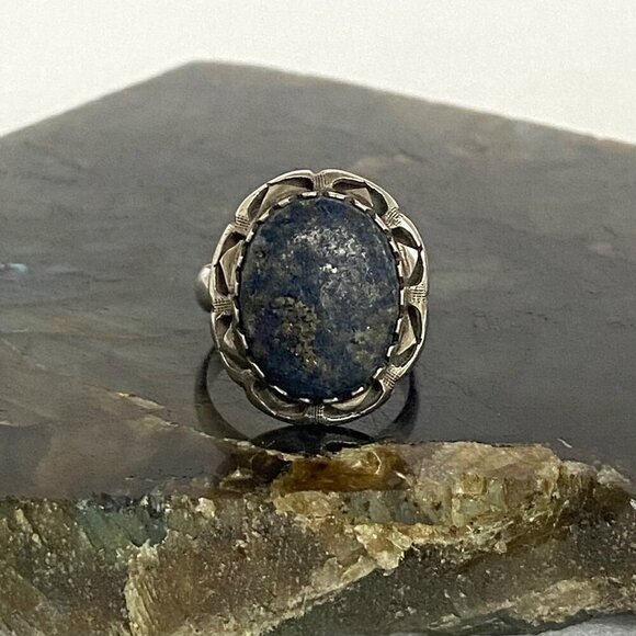 Sterling Silver 925 Southwest Style Bezel Set Oval Lapis Cabochon Ring Sz 6 - Picture 5 of 16